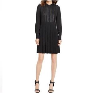 Vince Pleated Black Long Sleeve Mini Dress